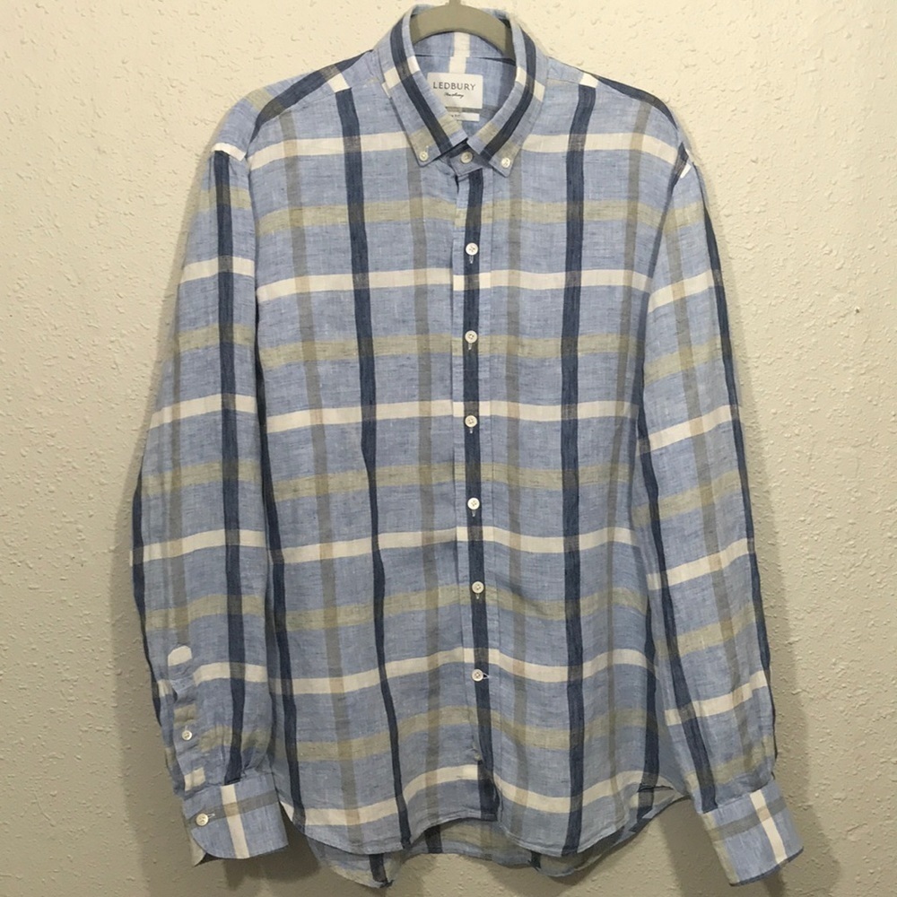Ledbury Blue Plaid Linen Button Down‎ L/S Shirt